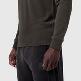Waffle knit longsleeve in olive worn by model, side view