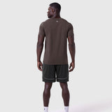 Supima Essential Tee in Dark Earth worn by model, back view