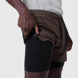 Tetra-Lite 5" Liner Short in Dark Earth and Black, side view on model