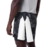 Tetra-Lite Liner Short in pixel camo with white wings detail, side view on model