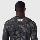 Waffle knit longsleeve in pixel camo, back view on model
