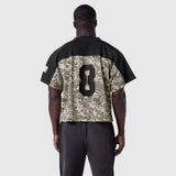 Ion-Mesh™ Crop Jersey in digital camo with black sleeves, back view on model