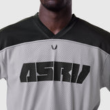 1111. Ion-Mesh™ Crop Jersey in slate grey and black, worn by model, front view