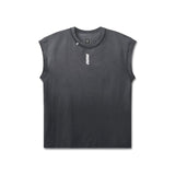 flatlay Tech Essential Cap Shoulder Cutoff sleeveless tank in black sun fade, front view
