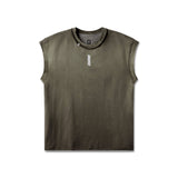 flatlay Tech Essential Cap Shoulder Cutoff sleeveless tank in olive sun fade, front view