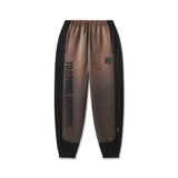 flatlay Tech-Terry Mesh Panel Sweats in dark earth brown and black, front view