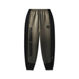 flatlay Tech-Terry Mesh Panel Sweats in olive with black side panels, front view