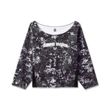 flatlay Raw Hem Oversized Crewneck in black pixel camo, front view