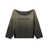 flatlay Raw Hem Oversized Crewneck in olive sun fade with Training Division text, front view