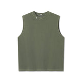 flatlay Tech Essential Relaxed Cutoff sleeveless tank in faded olive, front view