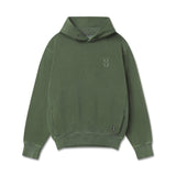 flatlay Tech Essential Distressed Hoodie in faded olive, front view