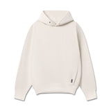 flatlay Tech Essential Distressed Hoodie in faded stone, front view
