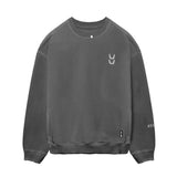 flatlay Tech Essential Distressed Crewneck sweatshirt in faded grey, front view