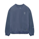 flatlay Tech Essential Distressed Crewneck sweatshirt in faded navy, front view