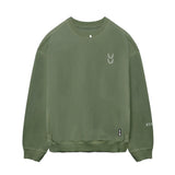 flatlay Tech Essential Distressed Crewneck in faded olive, front view