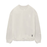 flatlay Tech Essential Distressed Crewneck sweatshirt in faded stone, front view