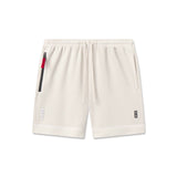 flatlay Tech Essential Sweat Short in faded stone, front view
