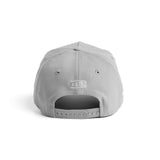 flatlay New Era 9Forty A-Frame Hat in grey, back view showing snapback closure