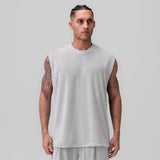 Towel Terry Cutoff sleeveless tank in heather grey, front view on model