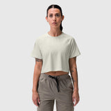 AeroSilver® cropped tee in ivory cream, worn with taupe joggers, front view