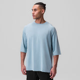 Supima® 3/4-Sleeve Oversized Tee in light sky, worn by model facing right