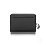 flatlay water resistant padded laptop case in black, front view with carrying handle
