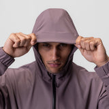 Weather-Ready Anorak Jacket in Moonscape, model wearing and adjusting hood