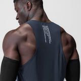 Laser-Vent Singlet Tank in navy worn by male model, back view showing ventilation design