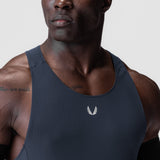 Laser-Vent™ Singlet Tank in navy worn by male model, front view