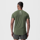 Laser-Vent Established Tee in olive worn by model, back view