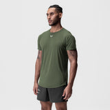 Laser-Vent Established Tee in olive green, worn by model, front side view