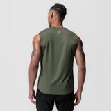 AeroSilver Cutoff Tank in olive, worn by male model, back view