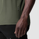 Olive Supima® Muscle Tank worn by model, side view showing fit and drape