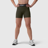 W027 Lycra Ribbed Short in olive, modeled from front with hands on hips