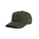 flatlay New Era 9Forty A-Frame Hat in faded olive with embroidered 8 logo, side view