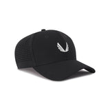flatlay Tetra-Lite Sport Cap in black with white wings logo, angled view