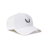 flatlay Tetra-Lite Sport Cap in white with black wings logo, angled front view
