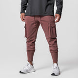 Tech-Terry Cargo High Rib Jogger in Red Earth, modeled with white sneakers