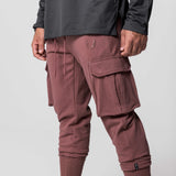 Tech-Terry Cargo High Rib Jogger in red earth, modeled from waist down showing cargo pockets