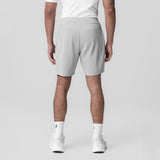Slate grey Aerotex bonded 7" liner shorts worn by model, back view