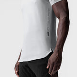 Supima® Established Tee in white, worn by model showing side profile and fit