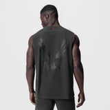 Tech Essential Relaxed Cutoff in Space Grey with brush wings graphic, back view on model