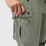 Tetra-Lite Cargo High Rib Jogger in sage, detail shot of cargo pocket with snap closure