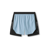 Flatlay of Aerotex™ Hybrid Liner Short in light sky blue and black, top view
