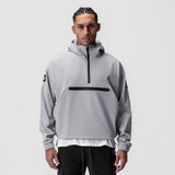 Weather-Ready Anorak Jacket in slate grey worn by model, front view