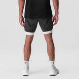 Tetra-Lite 7" Liner Short in space grey and white, back view on model