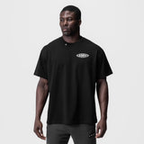 Black Tech Essential Relaxed Tee worn by model, front view with ASRV logo