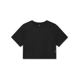 Flatlay of AeroSilver® cropped tee in black, front view