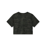 flatlay AeroSilver® cropped tee in dark camo, front view