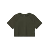 flatlay AeroSilver® Cropped Tee in olive, front view